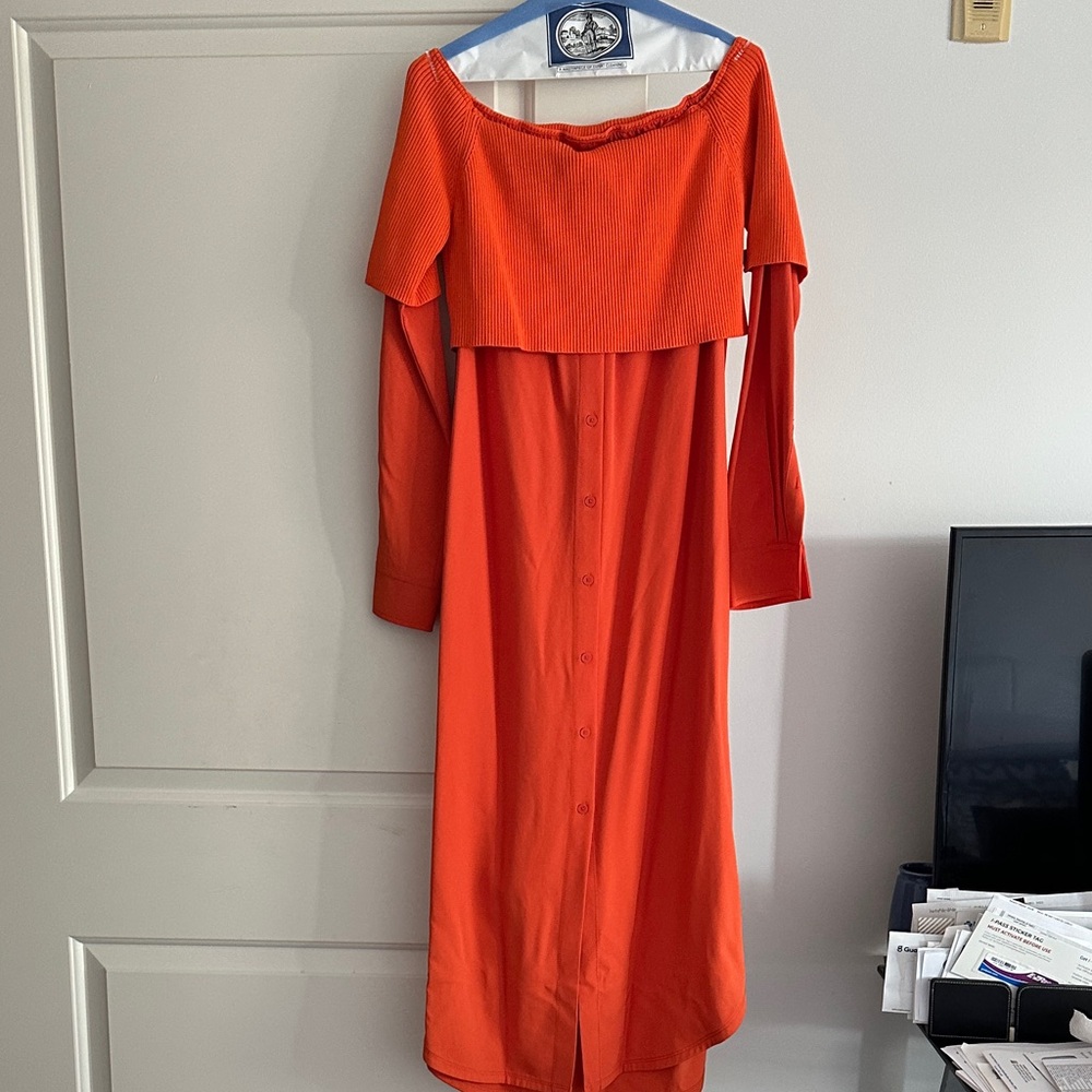 DKNY Vibrant Orange Long Sleeve Dress